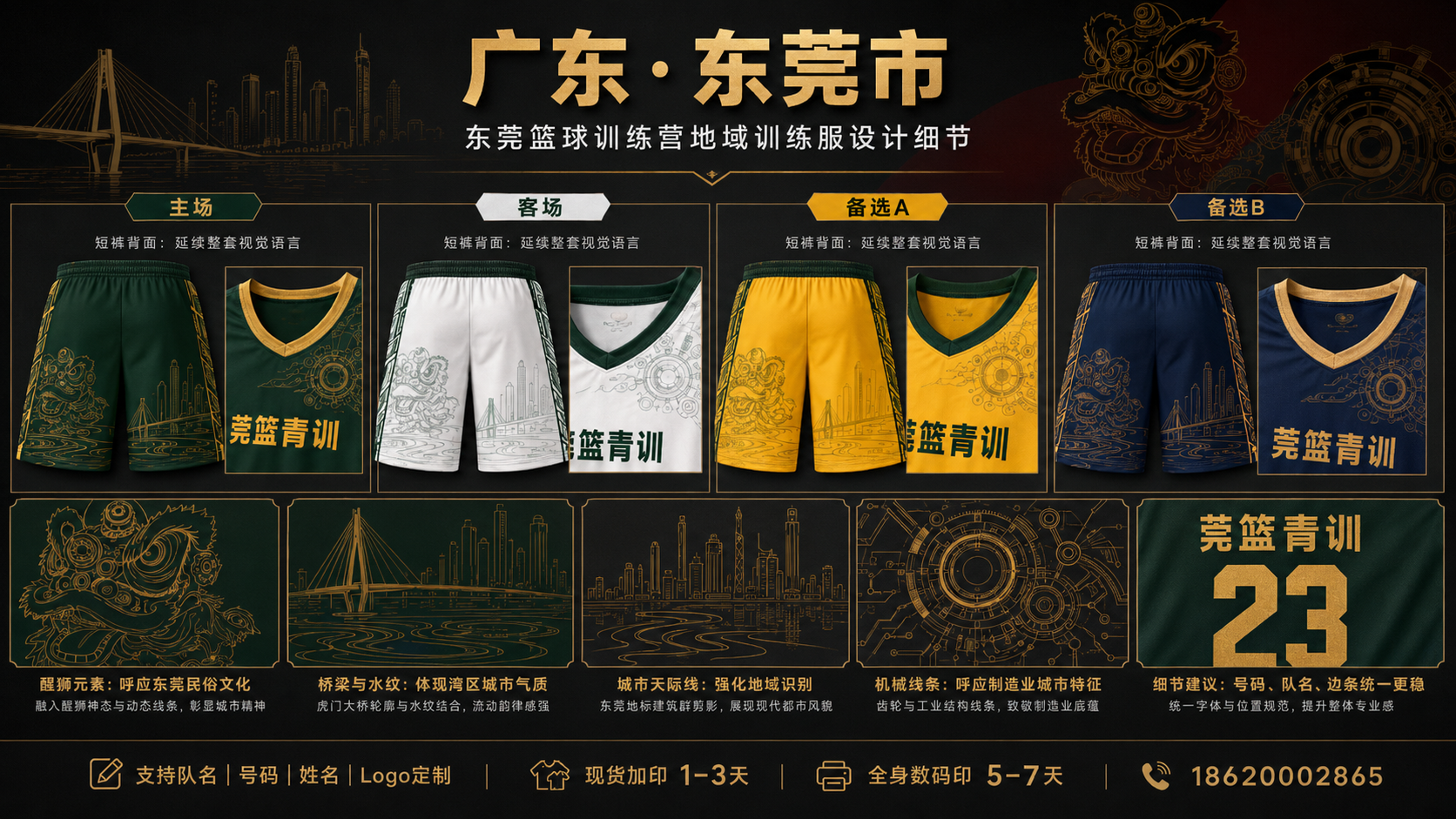 东莞篮球训练服醒狮桥梁水纹和机械线条设计细节
