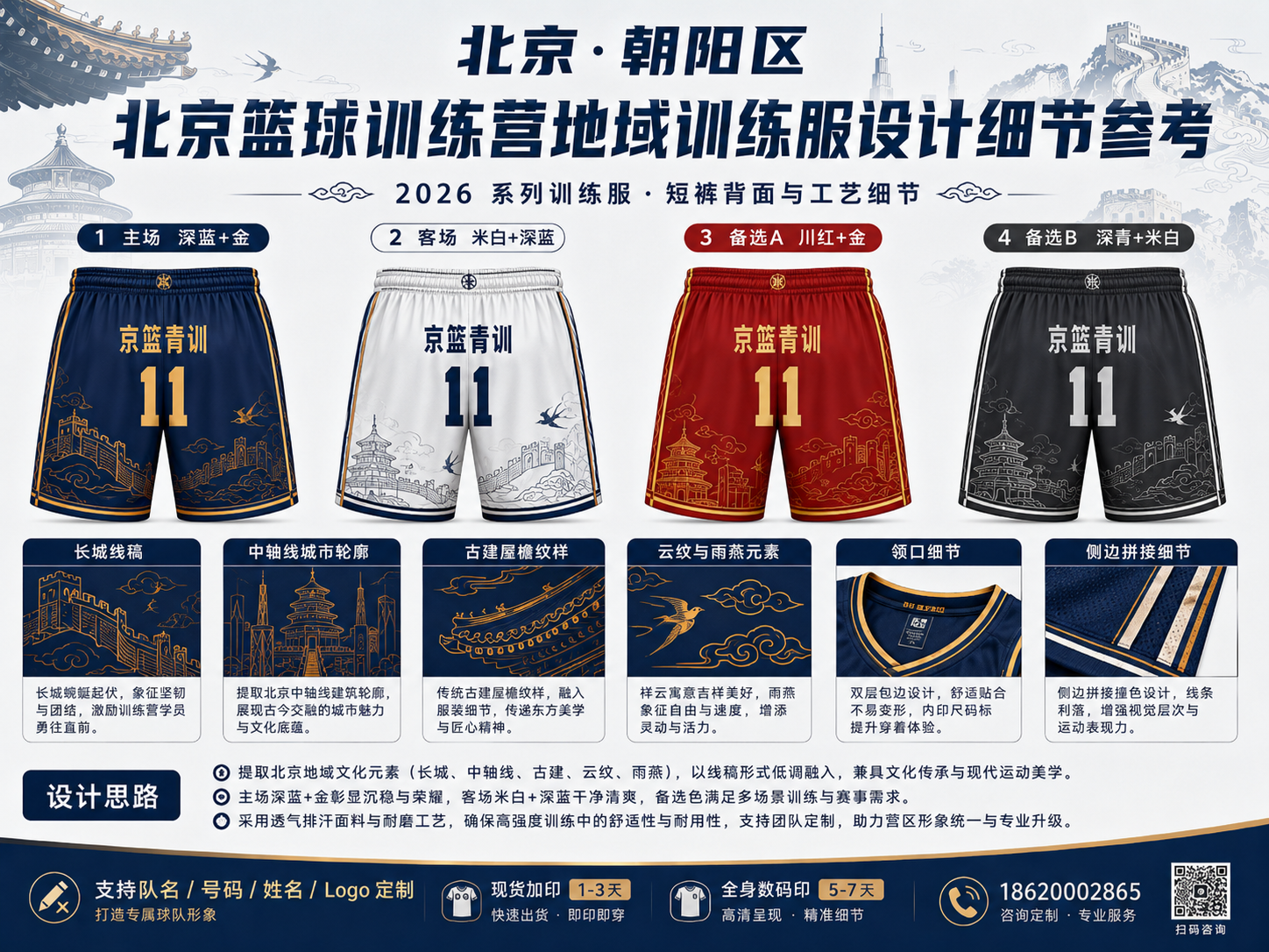 北京篮球训练营队服长城云纹古建雨燕设计细节