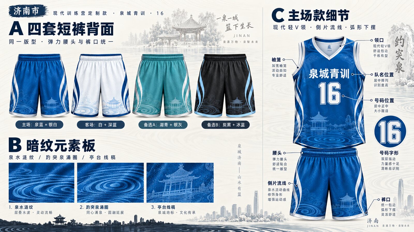 济南篮球训练营训练服细节,泉城青训16号版型与定制位置参考